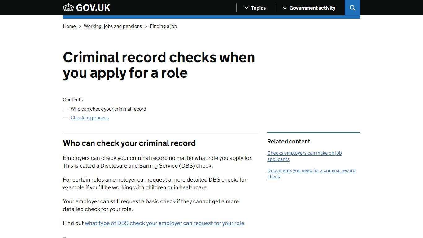 Criminal record checks when you apply for a role - GOV.UK